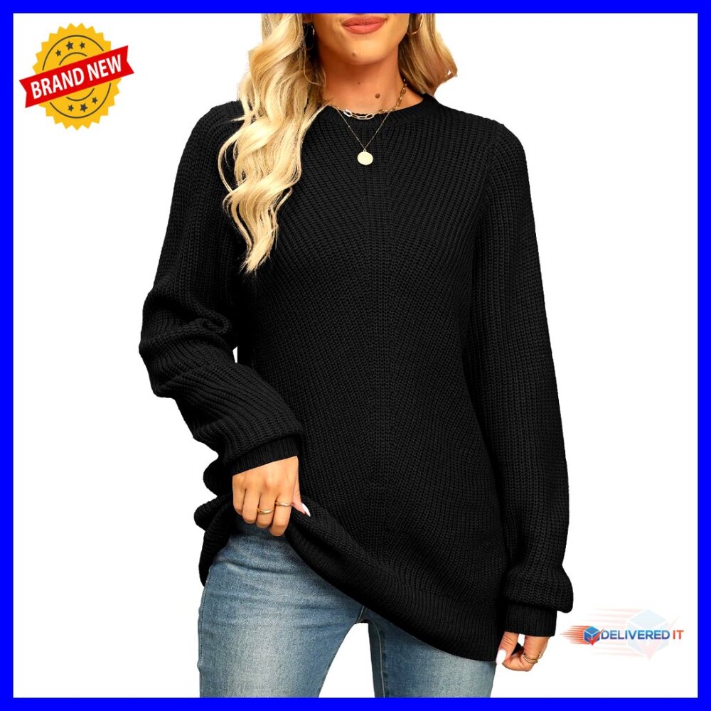 Plus Size Chunky Pullover Sweater Tunic Long Sleeve Crew Neck Loose Fit